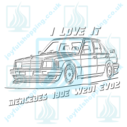 Mercedes 190E W201 EVO2 Technical Drawing - Black and White Lines