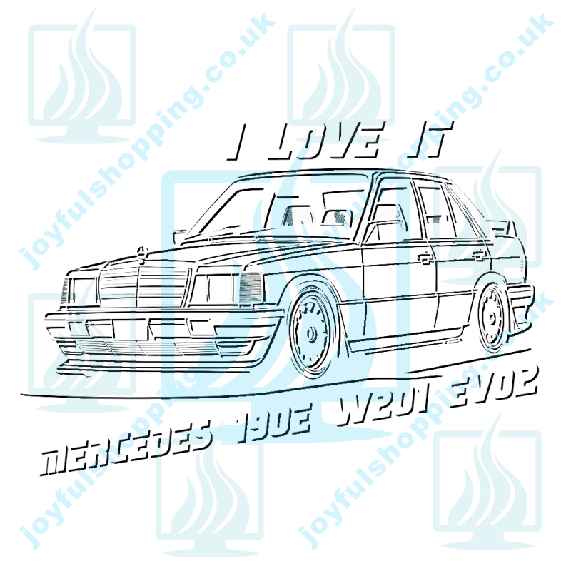 Mercedes 190E W201 EVO2 Technical Drawing - Black and White Lines