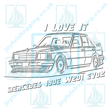 Mercedes 190E W201 EVO2 Technical Drawing - Black and White Lines