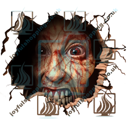 Terrifying Bloody Face Coming Out of a Hole Wall Design
