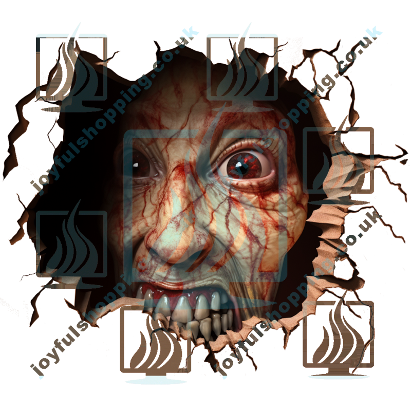 Terrifying Bloody Face Coming Out of a Hole Wall Design
