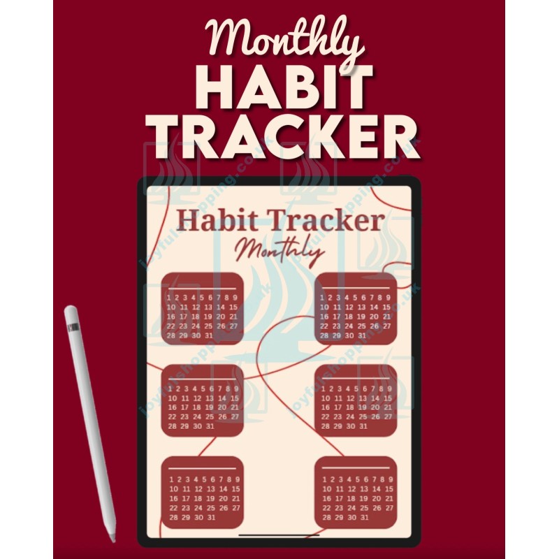 Elegant Monthly Habit Tracker | Digital Planner Page | Burgundy and Cream Design