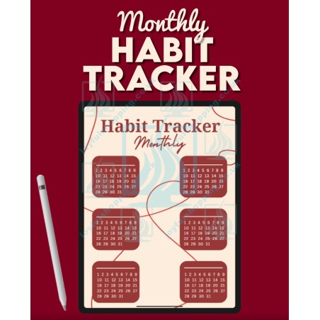 Elegant Monthly Habit Tracker | Digital Planner Page | Burgundy and Cream Design